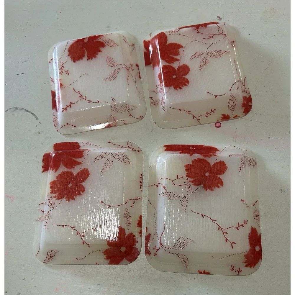 Vintage White Red floral melamine plates Trays Mid Century Home Decor Serving